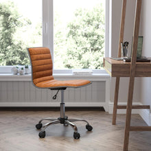 Load image into Gallery viewer, Low Back Designer Armless Brown Ribbed Swivel Task Office Chair
