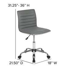 Load image into Gallery viewer, Low Back Designer Armless Light Gray Ribbed Swivel Task Office Chair
