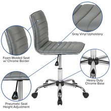 Load image into Gallery viewer, Low Back Designer Armless Light Gray Ribbed Swivel Task Office Chair