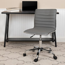 Load image into Gallery viewer, Low Back Designer Armless Light Gray Ribbed Swivel Task Office Chair
