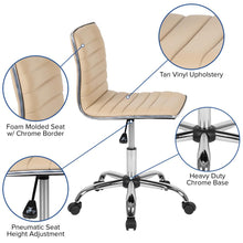 Load image into Gallery viewer, Low Back Designer Armless Tan Ribbed Swivel Task Office Chair