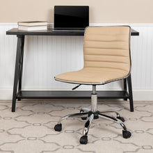 Load image into Gallery viewer, Low Back Designer Armless Tan Ribbed Swivel Task Office Chair