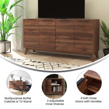 Load image into Gallery viewer, 60 in 4 Door Storage Buffet Sideboard, TV Stand for up to 64" TV's, Dark Walnut