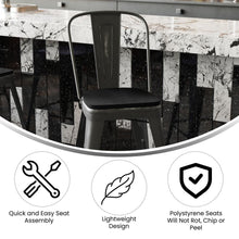 Load image into Gallery viewer, 24" High Black Metal Indoor-Counter Height Stool with Black Poly Resin Wood Seat