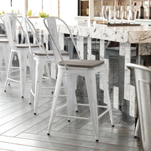 Load image into Gallery viewer, 24" High White Metal Indoor-Counter Height Stool with Gray Poly Resin Wood Seat