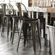 Load image into Gallery viewer, 30" High Copper Metal Indoor-Outdoor Barstool with Black Poly Resin Wood Seat