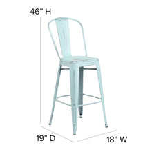 Load image into Gallery viewer, 30" High Green-Blue Metal Indoor-Outdoor Barstool with Gray Poly Resin Wood Seat