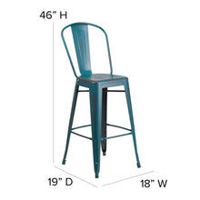 Load image into Gallery viewer, 30" High Kelly Blue-Teal Metal Indoor-Barstool with Black Poly Resin Wood Seat