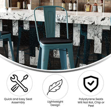 Load image into Gallery viewer, 30" High Kelly Blue-Teal Metal Indoor-Barstool with Black Poly Resin Wood Seat