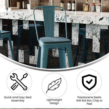 Load image into Gallery viewer, 30" High Kelly Blue-Teal Metal Barstool with Teal-Blue Poly Resin Wood Seat