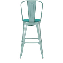 Load image into Gallery viewer, 30" High Mint Green Metal Indoor-Barstool with Mint Green Poly Resin Wood Seat
