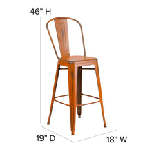 Load image into Gallery viewer, 30" High Orange Metal Indoor-Outdoor Barstool with Teak Poly Resin Wood Seat