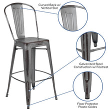 Load image into Gallery viewer, 30" High Distressed Silver Gray Metal Indoor-Outdoor Barstool with Back
