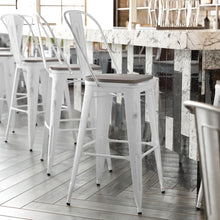 Load image into Gallery viewer, 30" High White Metal Indoor-Outdoor Barstool with Gray Poly Resin Wood Seat