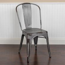 Load image into Gallery viewer, Distressed Silver Gray Metal Indoor-Outdoor Stackable Chair