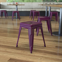 Load image into Gallery viewer, 18" Table Height Stool, Stackable Metal Dining Stool in Purple - Set of 4