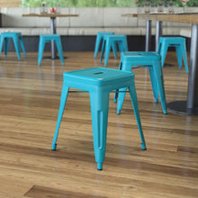Load image into Gallery viewer, 18" Table Height Stool, Stackable Metal Dining Stool in Teal - Set of 4