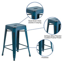 Load image into Gallery viewer, 24" High Distressed Antique Blue Metal Indoor-Outdoor Counter Height Stool