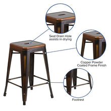 Load image into Gallery viewer, 24" High Backless Distressed Copper Metal Indoor-Outdoor Counter Height Stool