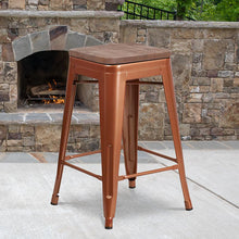 Load image into Gallery viewer, 24" High Backless Copper Counter Height Stool with Square Wood Seat