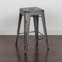 Load image into Gallery viewer, 24" High Distressed Silver Gray Metal Indoor-Outdoor Counter Height Stool