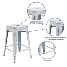 Load image into Gallery viewer, 24" High Backless Distressed White Metal Indoor-Outdoor Counter Height Stool