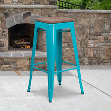 Load image into Gallery viewer, 30" High Backless Crystal Teal-Blue Barstool with Square Wood Seat