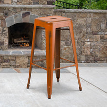 Load image into Gallery viewer, 30" High Backless Distressed Orange Metal Indoor-Outdoor Barstool