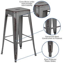 Load image into Gallery viewer, 30" High Backless Distressed Silver Gray Metal Indoor-Outdoor Barstool