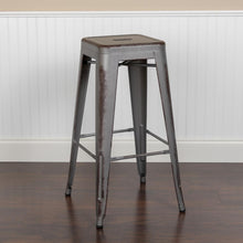 Load image into Gallery viewer, 30" High Backless Distressed Silver Gray Metal Indoor-Outdoor Barstool