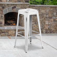 Load image into Gallery viewer, 30" High Backless Distressed White Metal Indoor-Outdoor Barstool