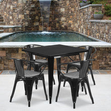 Load image into Gallery viewer, 31.5" Square Black Metal Indoor-Outdoor Table Set with 4 Arm Chairs