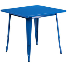 Load image into Gallery viewer, 31.5" Square Blue Metal Indoor-Outdoor Table Set with 4 Arm Chairs
