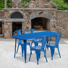 Load image into Gallery viewer, 31.5" x 63" Rectangular Blue Metal Indoor-Outdoor Table Set with 4 Stack Chairs