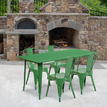 Load image into Gallery viewer, 31.5" x 63" Rectangular Green Metal Indoor-Outdoor Table Set with 4 Stack Chairs
