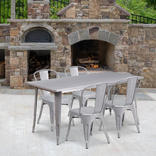 Load image into Gallery viewer, 31.5" x 63" Silver Metal Indoor-Outdoor Table Set with 4 Stack Chairs