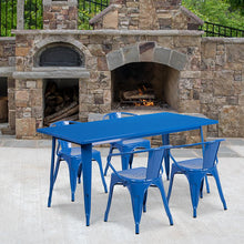 Load image into Gallery viewer, 31.5" x 63" Rectangular Blue Metal Indoor-Outdoor Table Set with 4 Arm Chairs