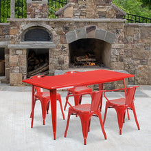 Load image into Gallery viewer, 31.5" x 63" Rectangular Red Metal Indoor-Outdoor Table Set with 4 Arm Chairs