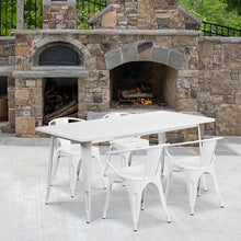 Load image into Gallery viewer, 31.5" x 63" Rectangular White Metal Indoor-Outdoor Table Set with 4 Arm Chairs