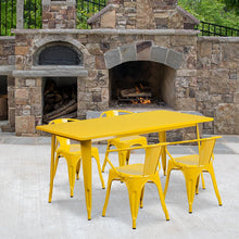 Load image into Gallery viewer, 31.5" x 63" Rectangular Yellow Metal Indoor-Outdoor Table Set with 4 Arm Chairs
