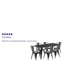 Load image into Gallery viewer, 1.5" x 63" Rectangular Black Metal Indoor-Outdoor Table Set with 6 Stack Chairs