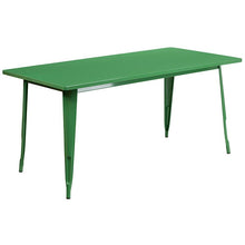 Load image into Gallery viewer, 1.5" x 63" Rectangular Green Metal Indoor-Outdoor Table Set with 6 Stack Chairs