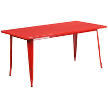 Load image into Gallery viewer, 1.5" x 63" Rectangular Red Metal Indoor-Outdoor Table Set with 6 Stack Chairs