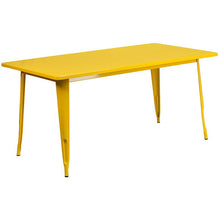 Load image into Gallery viewer, 1.5" x 63" Rectangular Yellow Metal Indoor-Outdoor Table Set with 6 Stack Chairs