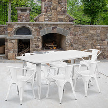 Load image into Gallery viewer, 31.5" x 63" Rectangular White Metal Indoor-Outdoor Table Set with 6 Arm Chairs