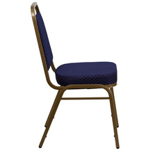 Load image into Gallery viewer, Trapezoidal Back Stacking Banquet Chair in Navy Patterned Fabric - Gold Frame