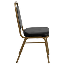 Load image into Gallery viewer, Trapezoidal Back Stacking Banquet Chair in Black Vinyl - Gold Frame