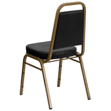 Load image into Gallery viewer, Trapezoidal Back Stacking Banquet Chair in Black Vinyl - Gold Frame