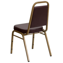 Load image into Gallery viewer, Trapezoidal Back Stacking Banquet Chair in Brown Vinyl - Gold Frame