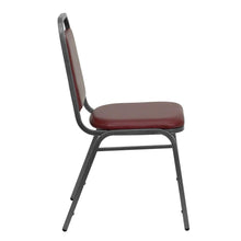 Load image into Gallery viewer, Trapezoidal Back Stacking Banquet Chair in Burgundy Vinyl - Silver Vein Frame